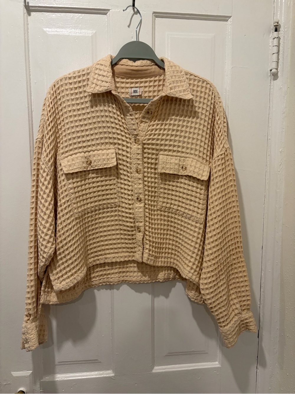 BDG Cream Waffle-Knit Button Down Shirt